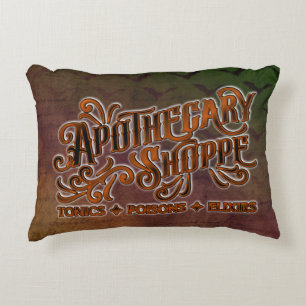 Apothecary Shoppe Halloween Gothic Sign Accent Pillow