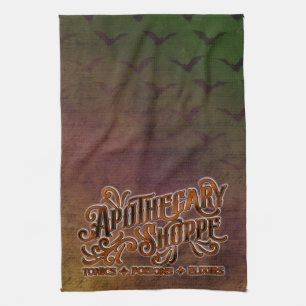 Apothecary Shoppe Halloween Gothic Sign Kitchen Towel