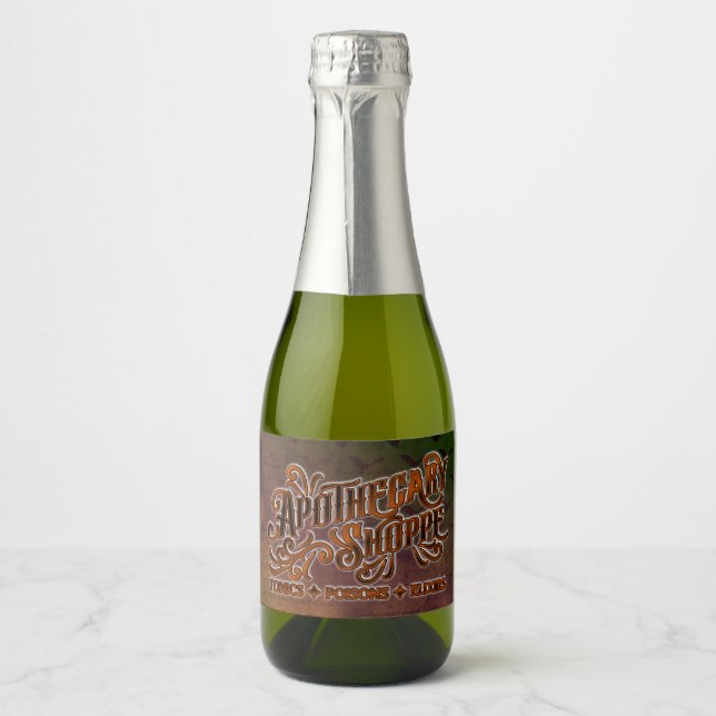 Apothecary Shoppe Halloween Gothic Sign Sparkling Wine Label (Front)