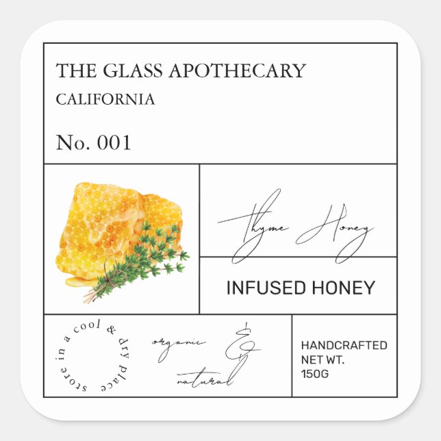 Apothecary Thyme Infusé Miel Étiquette (Devant)