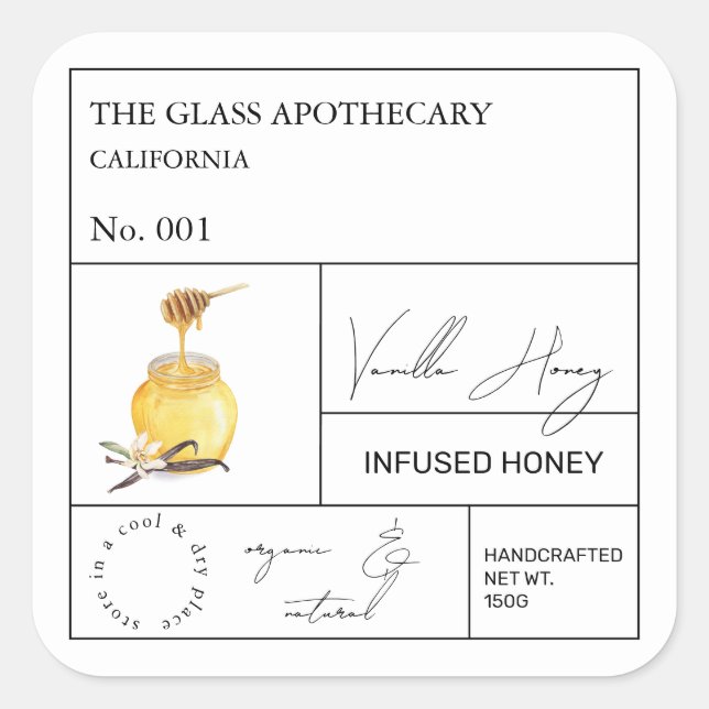 Apothecary Vanilla Infused Honey Label (Front)