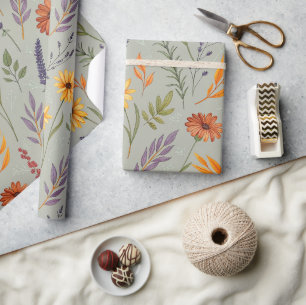 Apothecary Wildflower Grey Botanical Wrap Wrapping Paper