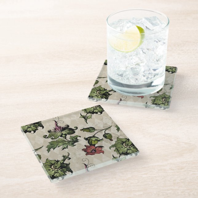 Apothecary Witch Plant | Steampunk Botanical Herbs Glass Coaster (Angled)