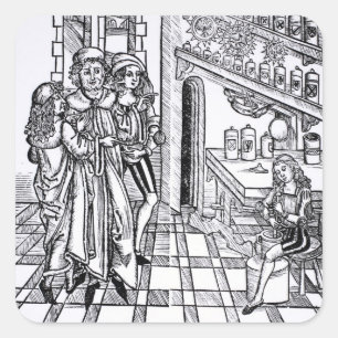 Apothecary's shop, from 'Das Buch der Cirugia' pub Square Sticker