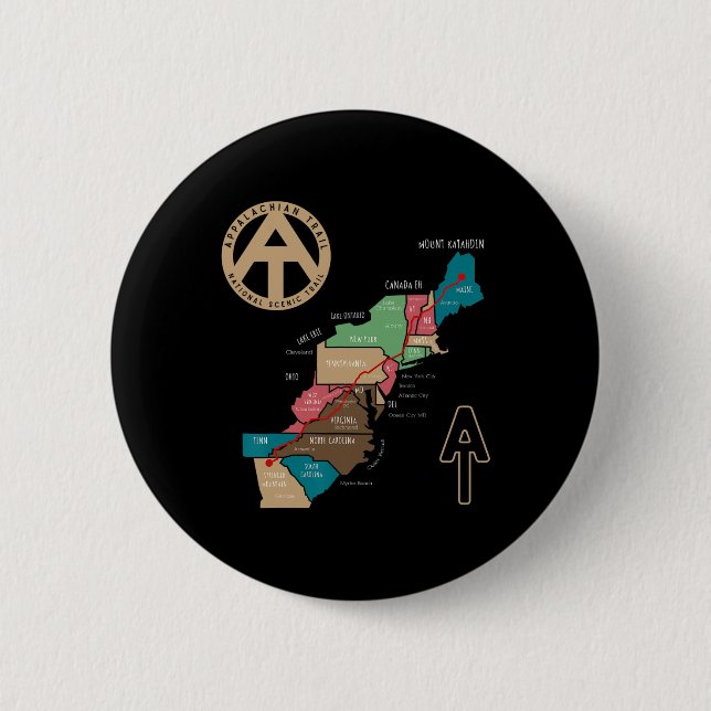 Appalachian Trail Hiking Map  2 Inch Round Button (Front)