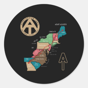 Appalachian Trail Hiking Map  Classic Round Sticker