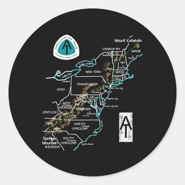 Appalachian Trail Hiking Map Classic Round Sticker (Front)