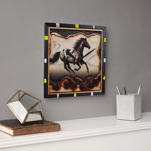 Appaloosa Gallop: Art, Time, Style, Freedom Square Wall Clock (Office)