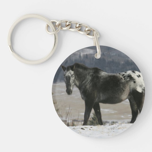 Appaloosa Horse in the Snow Keychain (Front)