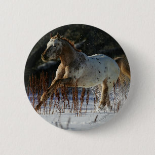 Appaloosa Horse Running in the Snow 2 Inch Round Button