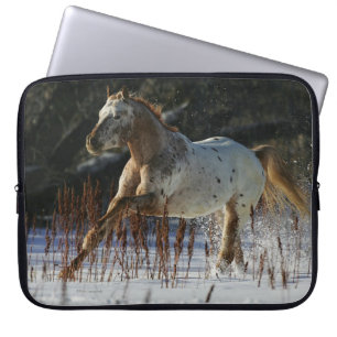 Appaloosa Horse Running in the Snow Laptop Sleeve