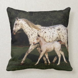 Appaloosa Mare And Foal in Field Throw Pillow