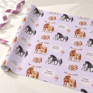 Appaloosa Mare and Foal Lilac Birthday Wrapping Paper