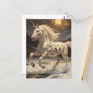 Appaloosa Unicorn on Moonlit Snowy Mountains Postcard