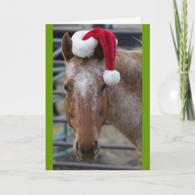 Appaloosa with Santa Hat Holiday Card (Front)