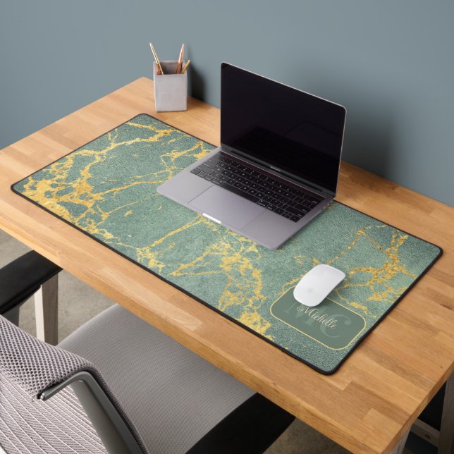 Apparence marbre sarcelle chic avec nom et initial (Bureau 2)