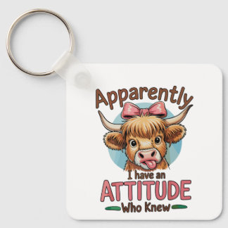Apparently I Have An Attitude Highland Cow Bow Keychain