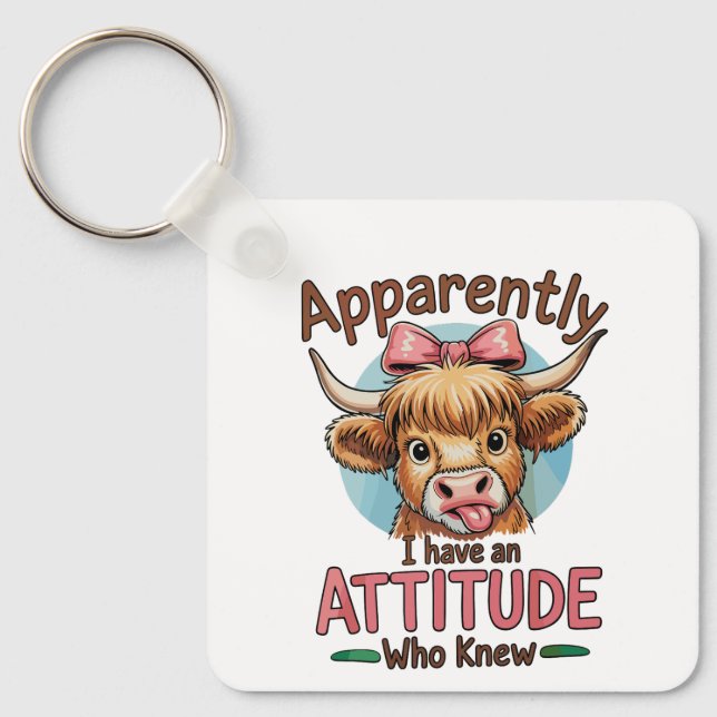Apparently I Have An Attitude Highland Cow Bow Keychain (Front)