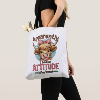 Apparently I Have An Attitude Highland Cow Bow Tote Bag