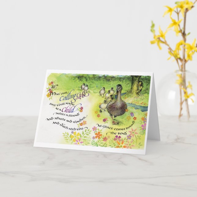 Appel à Dieu/Enfant, Carte de voeux pliée, 5"x7" (Fleur jaune)