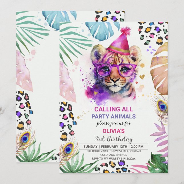 Appel à tous les animaux de fête Invitation d'anni (Devant / Derrière)