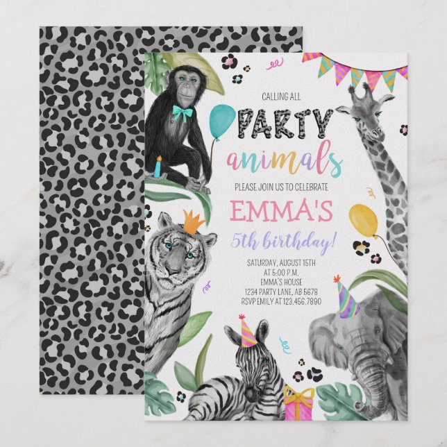 Appel à tous les animaux de fête Invitation d'anni (Devant / Derrière)