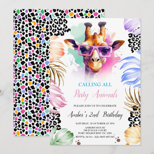 Appel à tous les animaux de fête Invitation d'anni (Devant / Derrière)