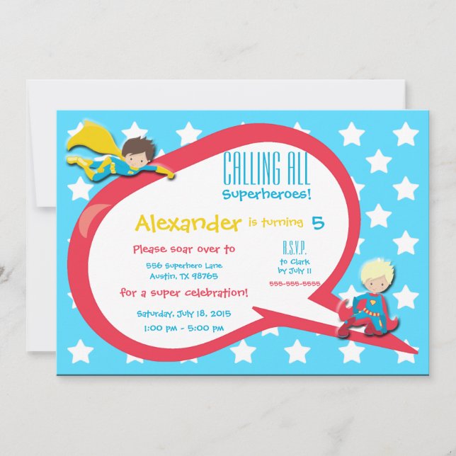 Appel à tous les super-héros Invitation à la fête  (Devant)