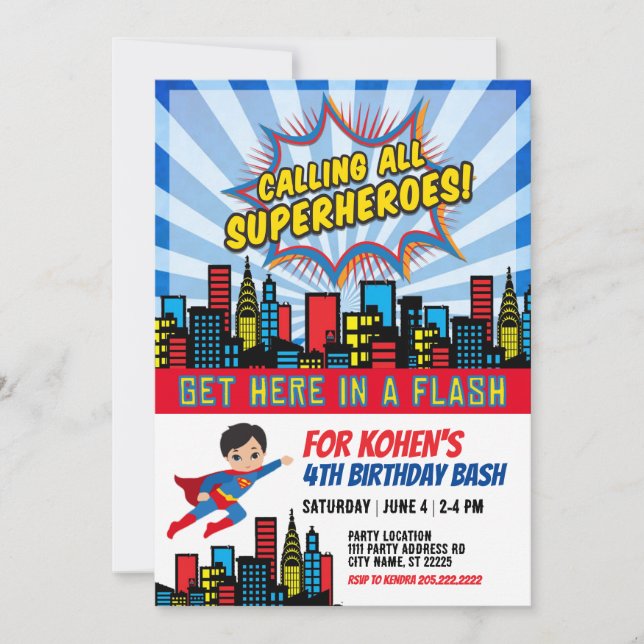 Appel à tous les super héros Invitation d'annivers (Devant)