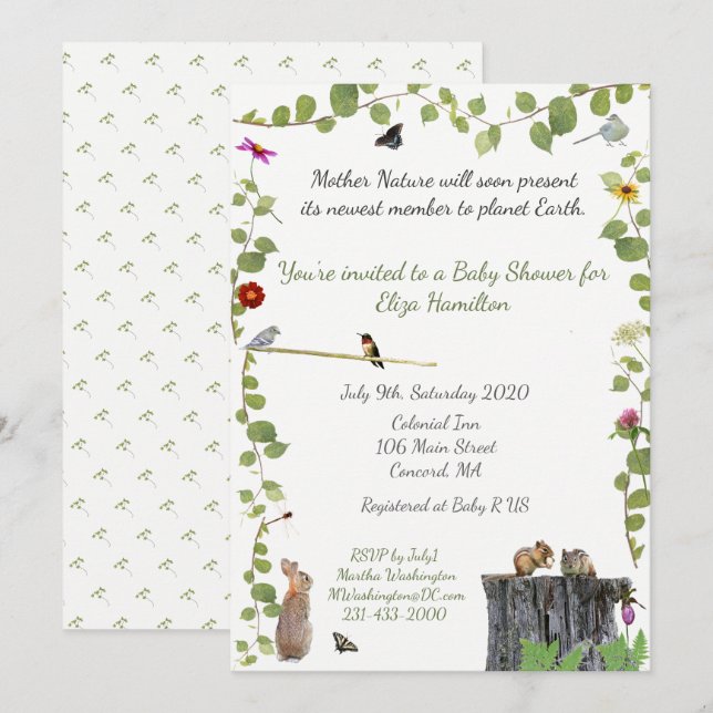 Appels de mère nature : Invitation de baby shower (Devant / Derrière)