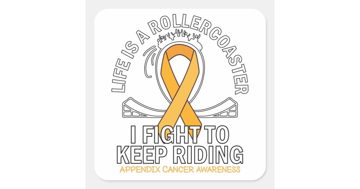 Appendix cancer awareness amber ribbon square sticker | Zazzle