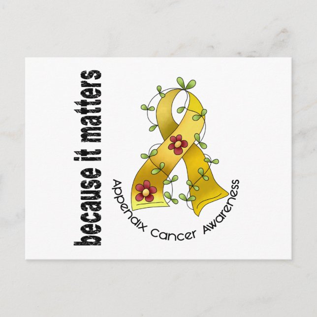 Appendix Cancer Flower Ribbon 3 Postcard (Front)