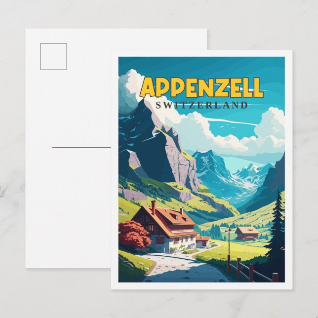 Appenzell Switzerland vintage travel illustration Postcard (Front/Back)
