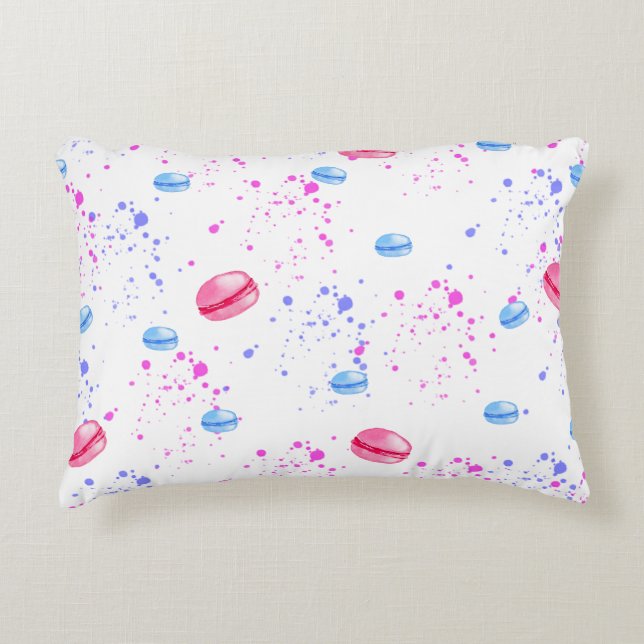 Appetizing macarons in watercolor splatters accent pillow (Front)