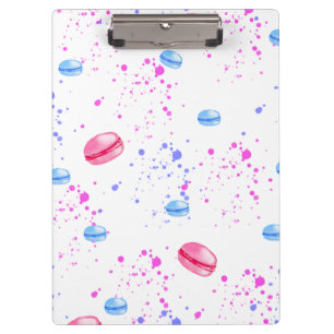 Appetizing macarons in watercolor splatters clipboard