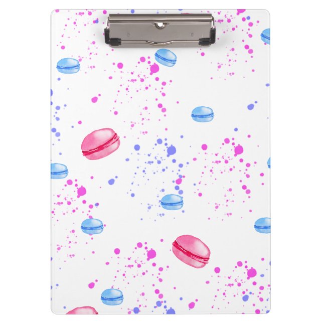 Appetizing macarons in watercolor splatters clipboard (Front)