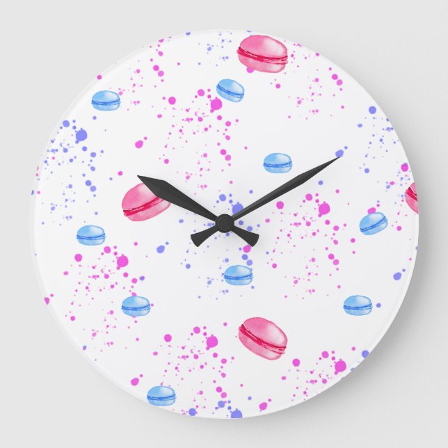 Appetizing macarons in watercolor splatters mini  large clock (Front)