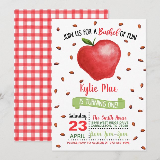 Apple 1er anniversaire Invitation - Bushel of Fun (Devant / Derrière)