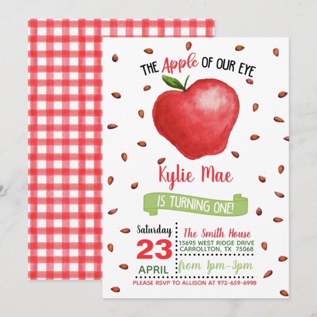 Apple 1er anniversaire Invitation - Pomme de notre (Devant / Derrière)