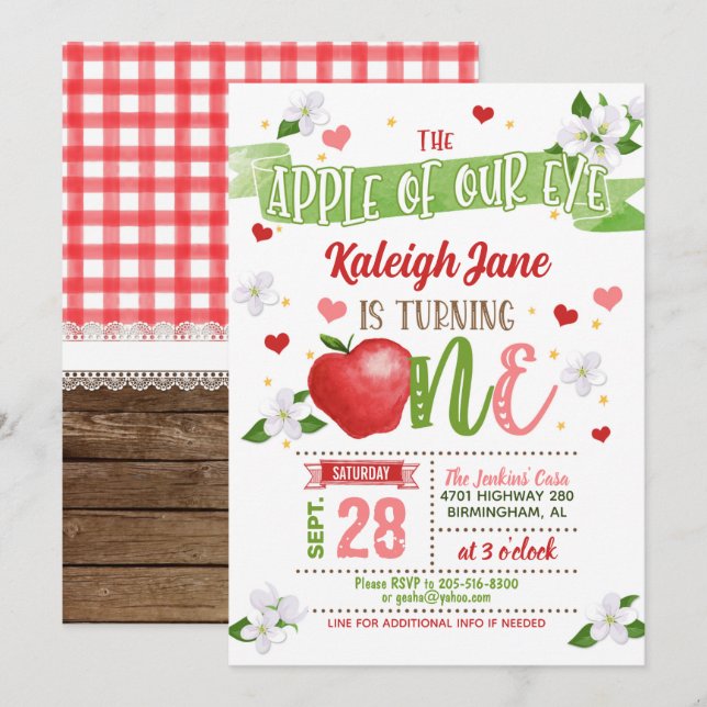 Apple 1er anniversaire Invitation - Pomme de notre (Devant / Derrière)