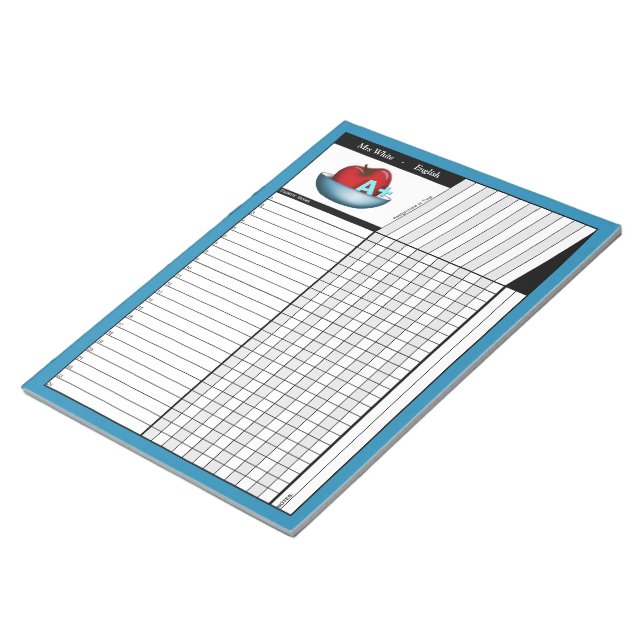 Apple A+ Blue Teachers' Grade Sheets Notepad (Angled)