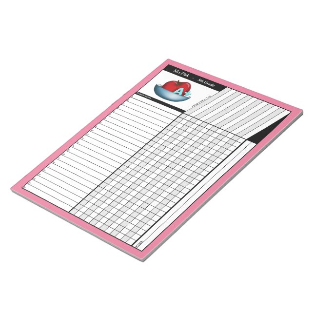 Apple A+ Pink Teachers' Grade Sheets Notepad (Angled)