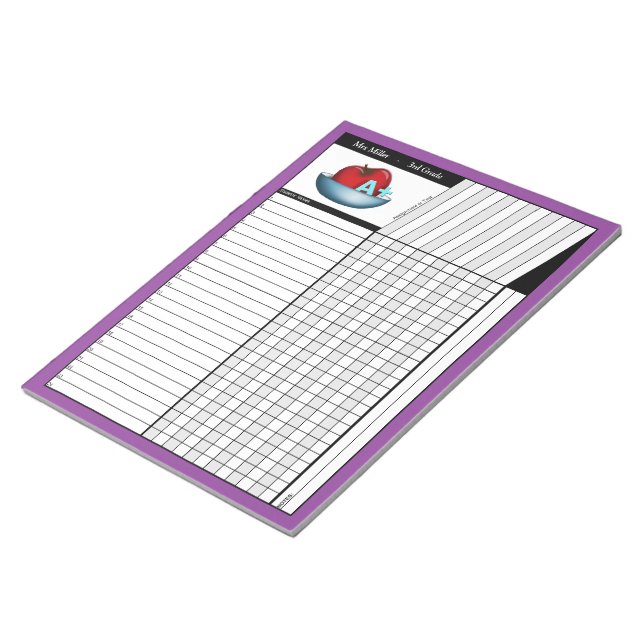 Apple A+ Purple Teachers' Grade Sheets Notepad (Angled)