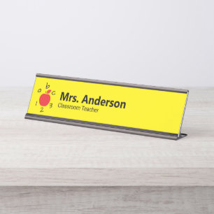 Apple ABC 123 Teacher's Name and Job Title Desk Name Plate