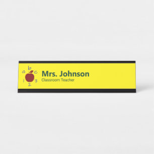 Apple ABC 123 Yellow Teacher's Name and Job Title Desk Name Plate