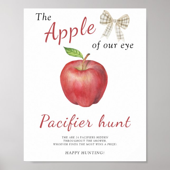 apple and bow - pacifier hunt baby shower game poster (Front)