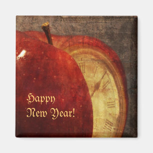 apple and clock Happy New Year magnet
