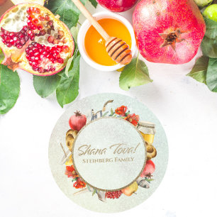 Apple and Honey Shana Tova Rosh Hashanah Classic Round Sticker