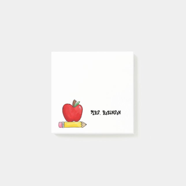 Apple and Pencil Personalized Teacher 3 x 3 Post-it Notes (Front)
