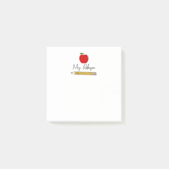 Apple and Pencil Personalized Teacher Post-it Notes (Front)
